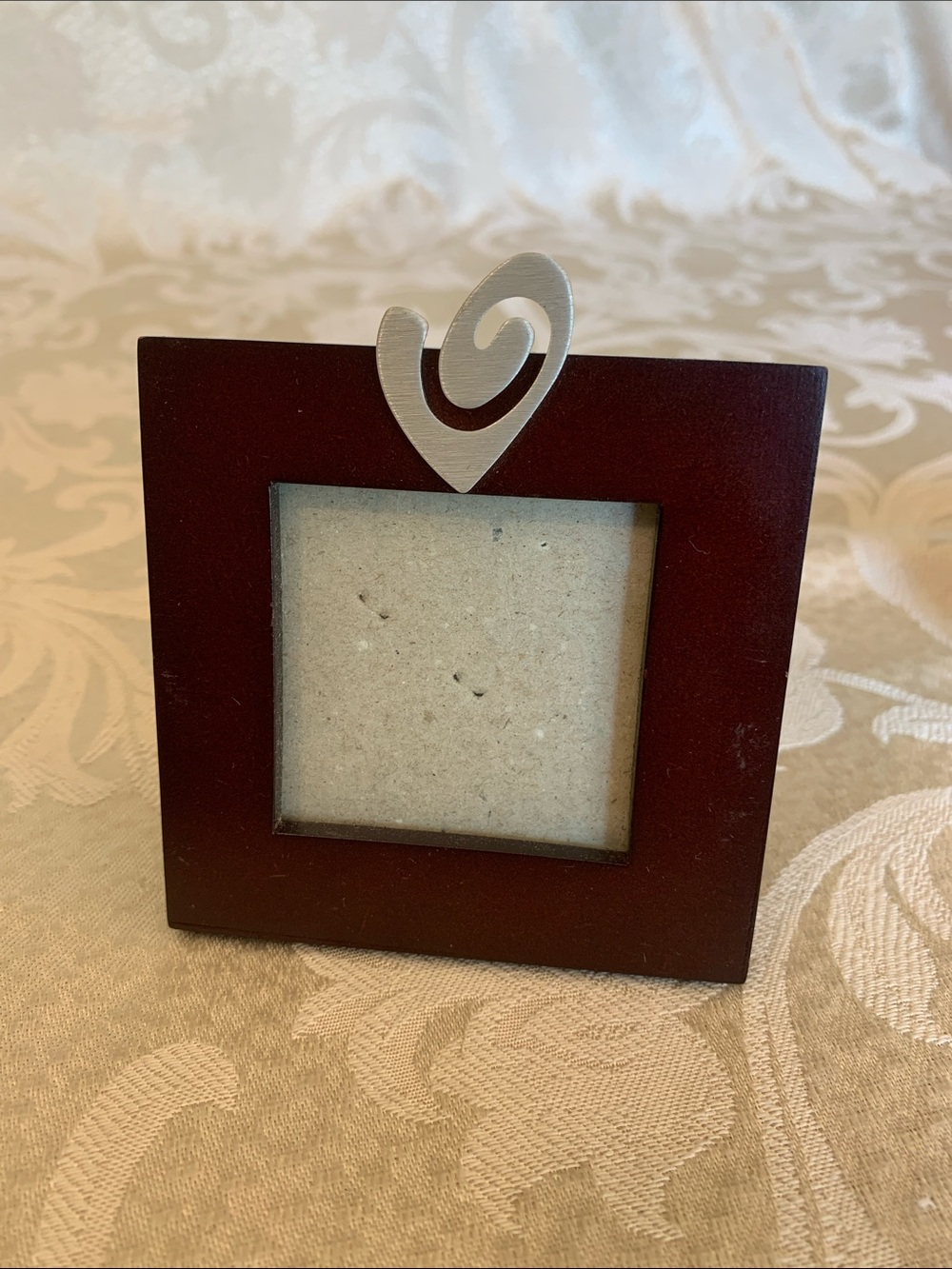 Small Wooden Photo Frame with Silver Heart Accent - Brown